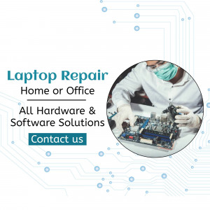 Technician repairing a laptop with circuit board background