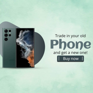 Image of Samsung phones with text promoting a trade-in offer.