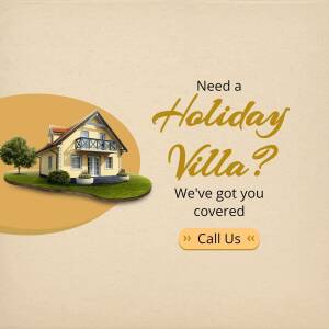 Image of a cozy villa with text promoting holiday villa rentals.