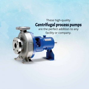 Silver and blue centrifugal pump against a light blue gradient background