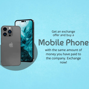 Image of a mobile phone with text promoting an exchange offer.