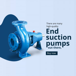 Blue end suction pump with text overlay promoting purchase