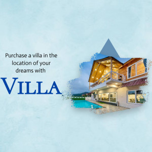 Modern villa with a pool and scenic view, advertising real estate.