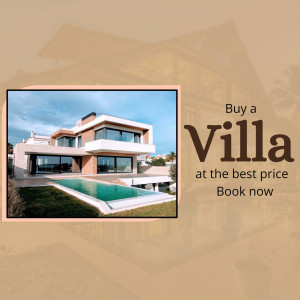 Modern villa with a swimming pool and text overlay 'Buy a Villa at the best price'