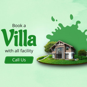 Image of a villa with green background and call to action