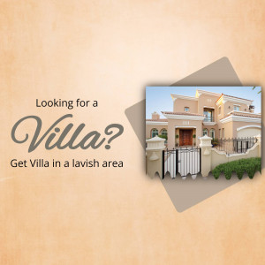 Image of a beautiful villa with text promoting villa sales.
