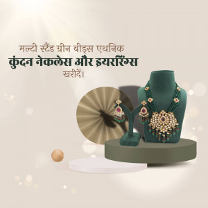 Kundan necklace and earrings set on a display stand