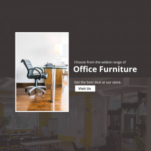 Image of a modern office chair and desk with promotional text