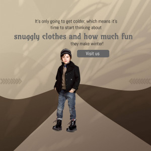 A young boy wearing warm winter clothes, promoting snuggly clothing for colder weather.