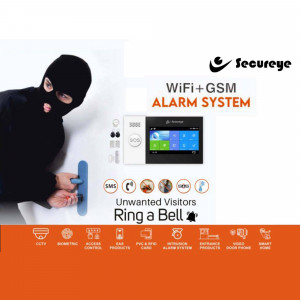 Image of a burglar attempting to break in with a Secureye alarm system displayed
