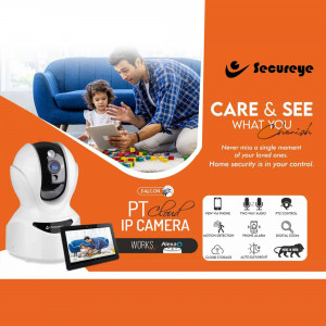 Secureye Falcon IP Camera with a family using a tablet