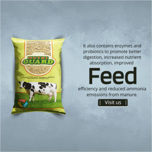Image of a NutriGuard feed bag with a cow and green pasture background.