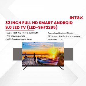 Intex 32 inch LED TV with a scenic image displayed on the screen