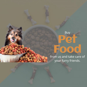 A cute dog with a bowl of pet food and bones.
