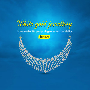 Elegant white gold necklace with sparkling diamonds on a blue gradient background.