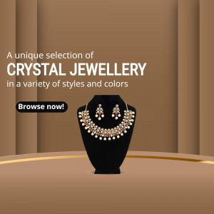 Elegant crystal jewellery set displayed on a black velvet bust.