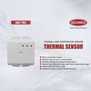 White Securico Thermal and Temperature Sensor with product features listed