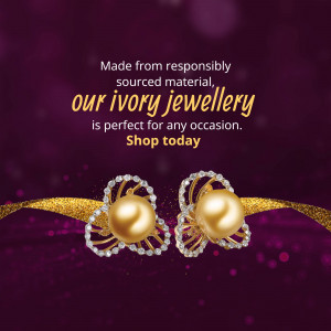 Close-up of elegant ivory jewellery earrings on a purple background with gold accents.