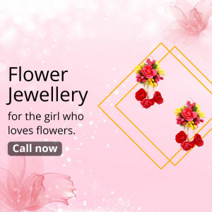Flower Jewellery advertisement with red and yellow floral designs