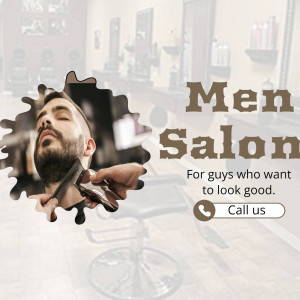 Advertisement for a men's salon featuring a man getting a shave.
