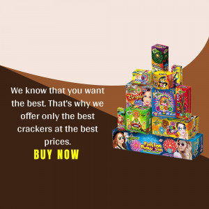 Assortment of colorful Diwali crackers with a promotional message.