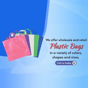 Colorful plastic bags with text advertising wholesale and retail options