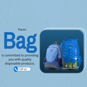 Advertisement featuring plastic bags and backpacks with a call to action.
