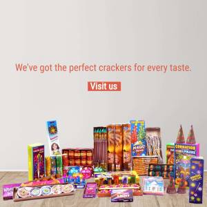 Assortment of colorful Diwali crackers and fireworks on a wooden surface