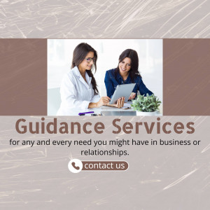 Two women working together on a tablet with text promoting guidance services.