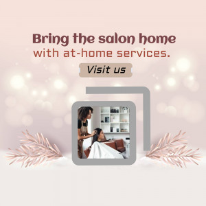 Image promoting at-home salon services with a woman getting her hair done.