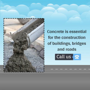 Concrete being poured from a pipe onto a surface, with text highlighting its importance in construction.