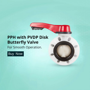 White and red PPH butterfly valve with PVDP disk for smooth operation