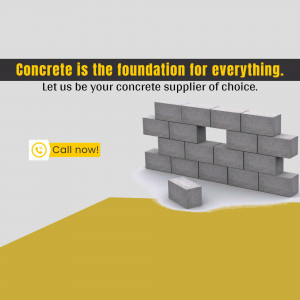 Image of concrete blocks and foundation with text promoting concrete supply services.