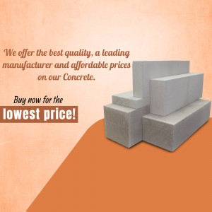 Stack of concrete blocks with promotional text.