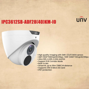 White UNV dome security camera with specifications listed