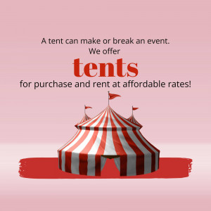 Image of a circus tent with text promoting tent rentals and purchases.