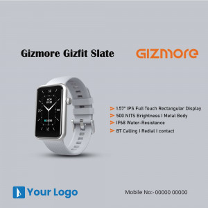 Gizmore Gizfit Slate smartwatch on a light gray background