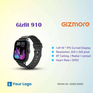 Black Gizfit 910 smartwatch with a curved display