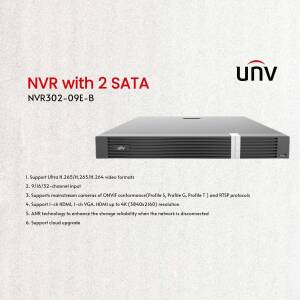 UNV NVR302-09E-B Network Video Recorder with 2 SATA slots