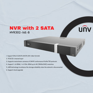 UNV NVR302-I6E-B Network Video Recorder with 2 SATA ports