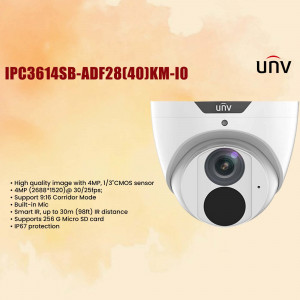 White UNV dome security camera with specifications listed