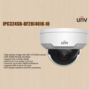 White UNV dome security camera on a wooden surface