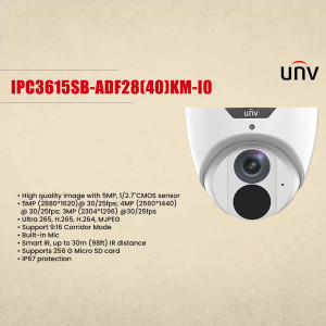 White UNV dome security camera with specifications listed
