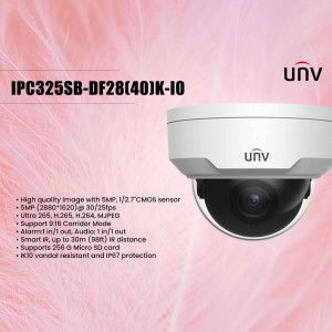 UNV IPC325SB-DF28(40JK)-IO dome security camera on a pink background