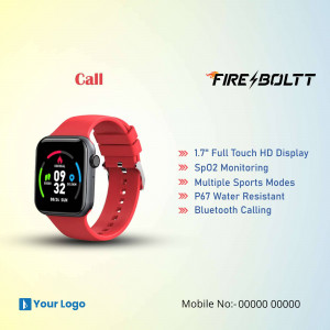 Red Fire-Bolt Smartwatch with features listed