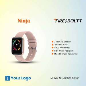 Pink Fire-Bolt Ninja Smartwatch with features listed