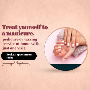 Advertisement for at-home manicure, pedicure, and waxing services.