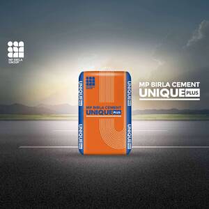 MP Birla Cement Unique Plus cement bag on a road