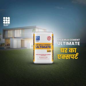 MP Birla Cement Ultimate bag with a house in the background