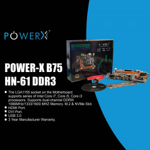 Power-X B75 HN-61 DDR3 Motherboard with components